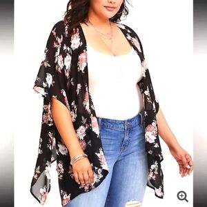 Torrid black/ floral chiffon Kimono